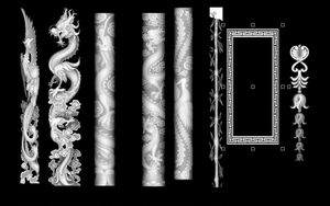 墓碑碑边一套龙凤碑边精雕图jdp灰度图bmp汉文花边双龙碑头浮雕图