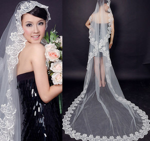 热卖新娘韩式头纱超长拖尾婚纱有3米豪华繁花爆款配饰蕾丝乳白色