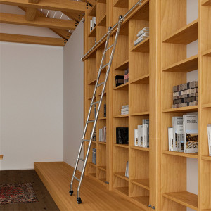 不锈钢书架梯子移动滑道直梯书柜家用爬梯室内阁楼图书馆滑梯定制