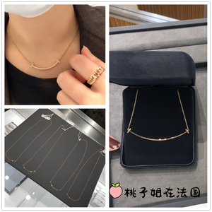 tiffany/蒂芙尼 笑脸项链18k玫瑰金mini满钻镶钻大小号微笑锁骨链
