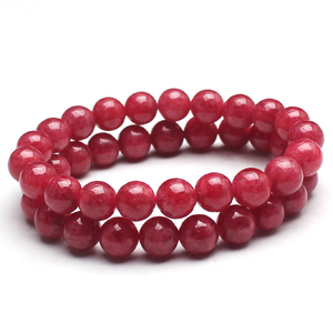 天然红蔷薇石手链女款单圈时尚水晶手串饰品礼物鲜亮简约圆珠冰红