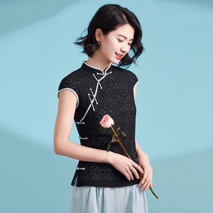 g18s-068【柔与刚】北京瓷片高端定制复古文艺斜襟立领短袖上衣