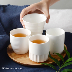 创意水杯纯白陶瓷杯办公室杯子酒店酒杯餐厅茶杯家用简约花茶杯