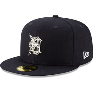 新品底特律老虎队钻石金属标藏青色全封闭mlb棒球帽子