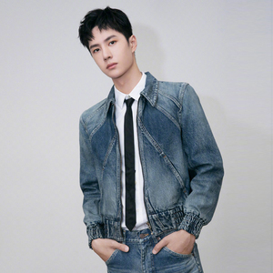 潮牌王一博同款牛仔外套韩版百搭宽松工装裤子男夹克上衣套装潮