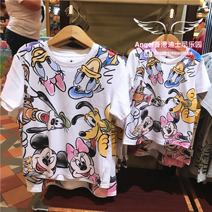 香港迪士尼 米奇米妮唐老鸭高飞布鲁托 卡通短袖 亲子装纯棉T恤