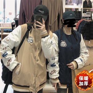 vans范斯趣味涂鸦手臂拼色棒球服冬季男女情侣款加厚棉服夹克外套