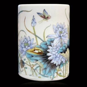 春风祥玉邹俊窑珍藏粉彩荷花笔筒景德镇高档瓷器送领导礼物收藏品