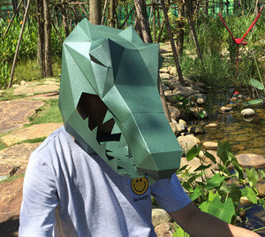 万圣节鳄鱼纸模动物头套儿童手工diy搞怪面具活动演出表演道具cos