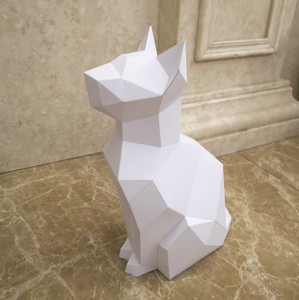 坐姿猫咪波斯猫 3d纸模型diy手工摆件挂饰玩具几何折纸立体构成