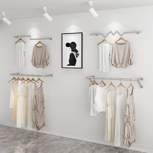 服装店侧挂上墙壁挂式u型男女装店货架展示架衣服挂架童装挂衣杆