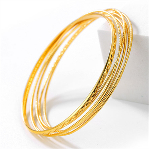 正品24k足金 黄金手镯 18k金多圈手线镯韩版时尚结婚禾秀服搭手圈