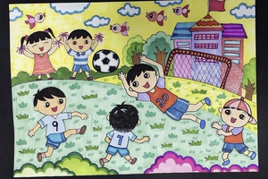 我爱运动踢足球运动员儿童画手抄报模板电子小学生简笔画绘画创意