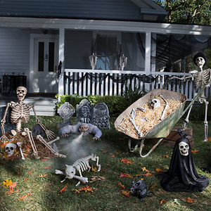 万圣节装饰墓碑 恐怖仿真骨架人170鬼屋密室泡沫棺材骷髅布置道具