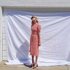 法国代购reformation 21夏季法式复古气质碎花印花圆领连衣裙女装