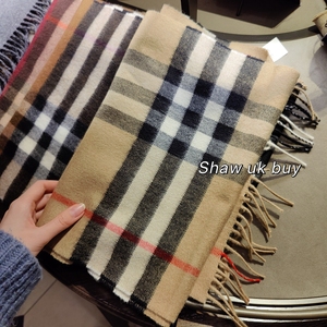 Shaw英国购Burberry女士经典格纹羊绒围巾驼色围脖披肩全羊绒