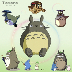 龙猫宫崎骏日本卡通动画小猫旅行箱儿童房pvc防水墙贴贴纸装饰画