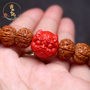 保真天然原矿朱砂红砂龙子囚牛顶珠隔珠菩提手串长串diy文玩配饰