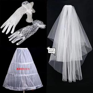 新娘婚纱三件套2024新款韩式婚礼结婚裙撑手套头纱白色婚纱配饰品