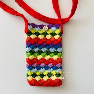 成品 治愈系彩虹款手机包钩针编织毛线diy手机保护套斜跨包送闺蜜
