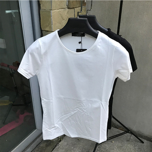 夏季韩版T恤纯色短袖圆领T恤男士修身棉质弹力修身白色半袖小衫
