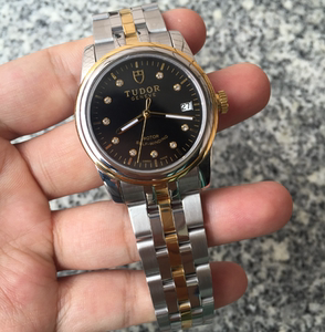 帝舵帝陀手表骏珏系列53003-68033瑞士机械男表18k间金黑钻面钢带