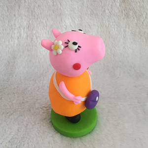 peppa pig小猪佩奇社会人的妈妈纯手工软陶捏制车饰家居摆件玩具