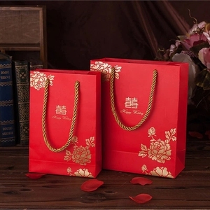 结婚庆用品红色回礼袋礼盒手提袋创意喜糖袋子婚礼装酒大号装烟