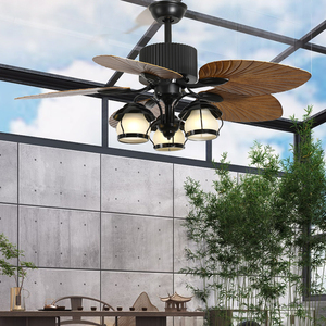 户外阳光房凉亭吊扇灯 中式庭院芭蕉叶乡村风格变频静音电风扇灯