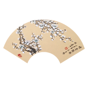 纯手绘国画花鸟真迹字画书房玄关现代仿古红梅墨梅白梅水墨画扇面