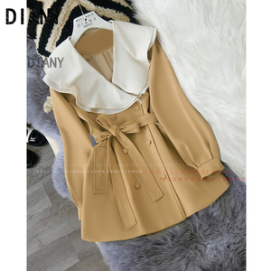 秋冬韩版法式复古短款风衣外套小个子西装赫本风加厚显瘦收腰甜美