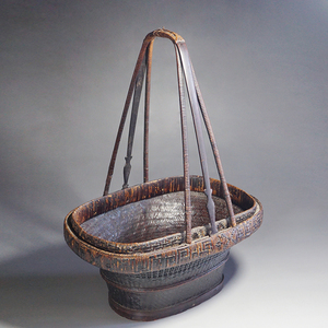 清代老竹编花篮 古董收藏品竹器摆件 包老古玩杂项老物件提梁篮子