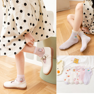 5双装女童袜子夏季卡通兔子儿童网眼袜薄款小孩女孩春秋短袜3-9岁