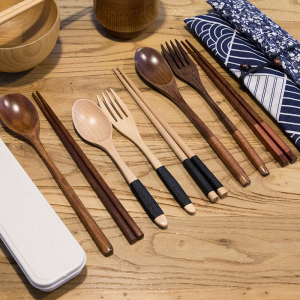 日式木质便携叉勺筷套装一人食和风餐具学生外出旅行出差环保卫生