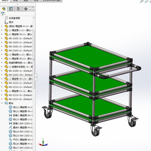 精益管推车精益管货架工具小推车工具车3d全套图纸solidworks