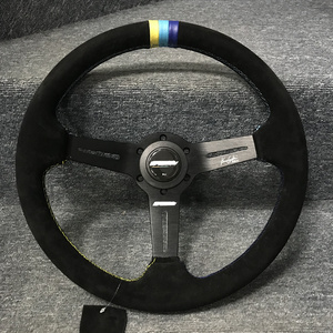 飞度gk5改装赛车方向盘大众高尔夫通用磨砂14寸平款翻毛皮方向盘