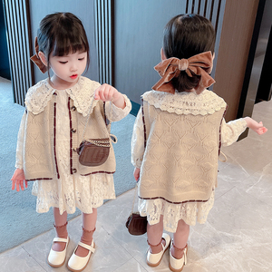 女童春装连衣裙儿童洋气韩版公主裙2021年新款宝宝马甲裙子两件套