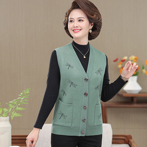 秋冬气质女式羊毛衫中老年妈妈开衫毛衣加厚修身针织马甲保暖背心