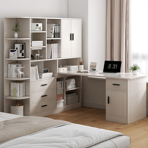 书桌书架书柜一体学生家用转角写字桌卧室学习桌子现代简约电脑桌