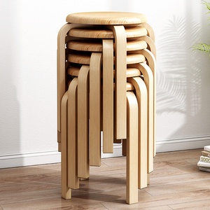 实木圆凳子家用矮凳木板凳客厅创意凳子简约餐桌凳可叠放轻奢椅子