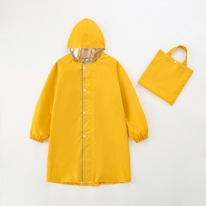 黄色儿童雨衣轻薄速干中学生上学专用便携式带书包位反光外套雨披