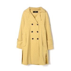 秋季品牌女装可爱减龄樱桃图案长款风衣直筒外套侧开衩 js34928