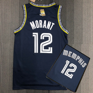 75周年灰熊队城市版球衣莫兰特12号孟菲斯复古球衣钻石标sw版热压