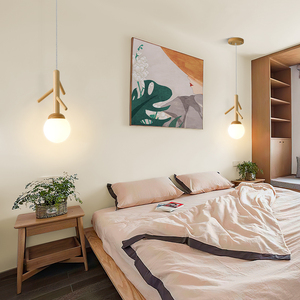 日式小吊灯侘寂个性创意灯具北欧原木艺术灯榻榻米装饰卧室床头灯