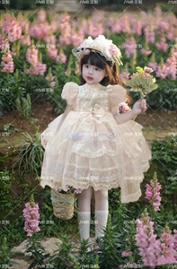 西班牙lolita2023夏季女童短袖连衣裙可爱蕾丝洛丽塔萝莉蓬公主裙