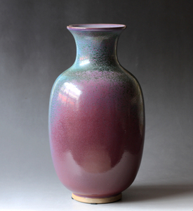 盧钧窑 卢三手拉胚 钧瓷胭脂红 孔雀绿斑观音瓶