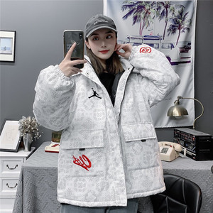 美国乔丹正品aj龙图腾满印连帽羽绒服外套女超清情侣飞人男棉服