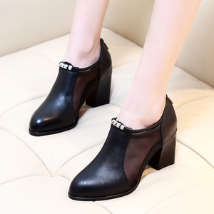 千佰莉女鞋2017春季新款真皮尖头高跟深口单鞋女