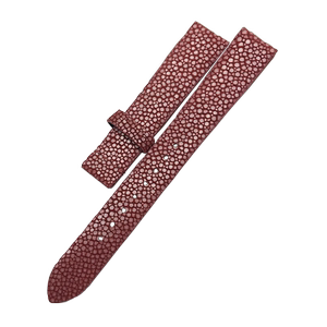 依波手表皮带718864女表真皮珍珠鱼皮正品原装原厂红表带16宽