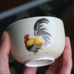 景德镇墨羽手绘生肖鸡主人杯大吉大利个性十二生肖鸡茶杯